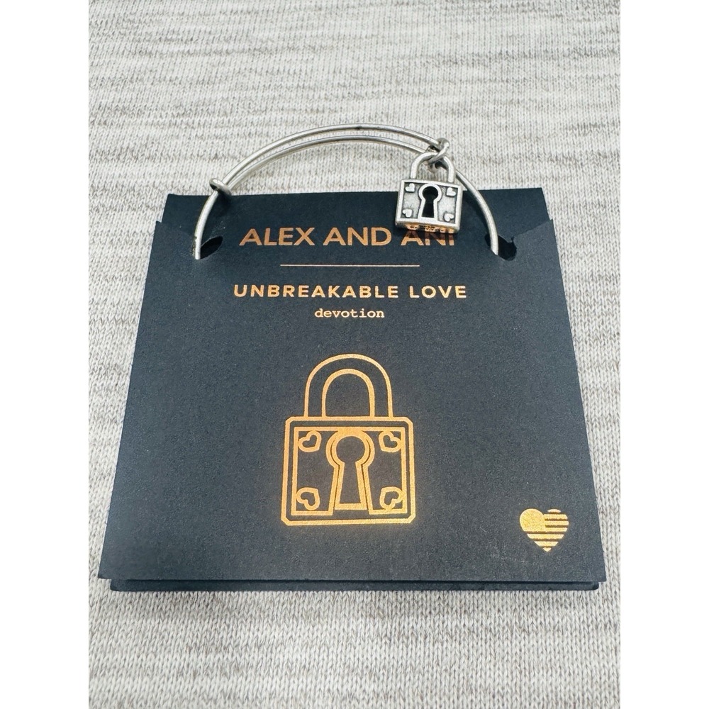 Alex and Ani Unbreakable Love Lock Charm Bangle Bracelet Silver Tone